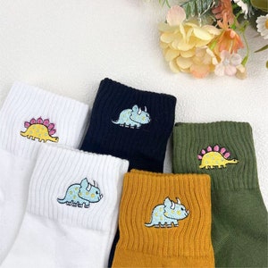 Dinosaur socks, Stegosaurus, Triceratops, fun socks,Animal Socks,Funny Sock,Gifts for her, male socks, animal enthusiasts, embroidered socks