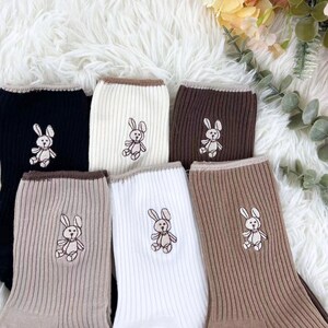 Coffee colored rabbit embroidered socks, animal enthusiasts, cotton socks, gift for her,Cotton Socks,Unisex Socks,Creative Socks,Cute Socks