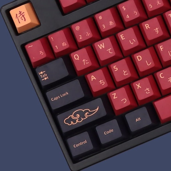 Red PBT Samurai Themed Keycap Set Cherry Profile MX Stem 139/151 Keys for Mechanical Gaming Keyboard, Japanese Style Keycap Set, Gaming Key