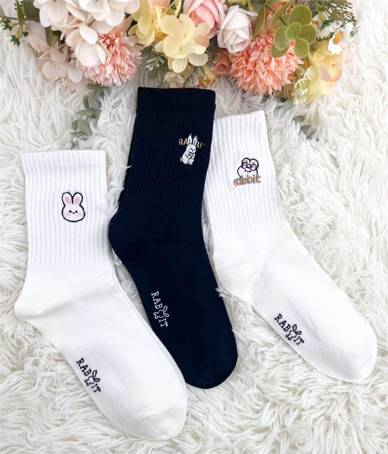 Rabbit Socks, Teddy Bear Socks, Cute Socks, Embroidered Socks, Sweet ...