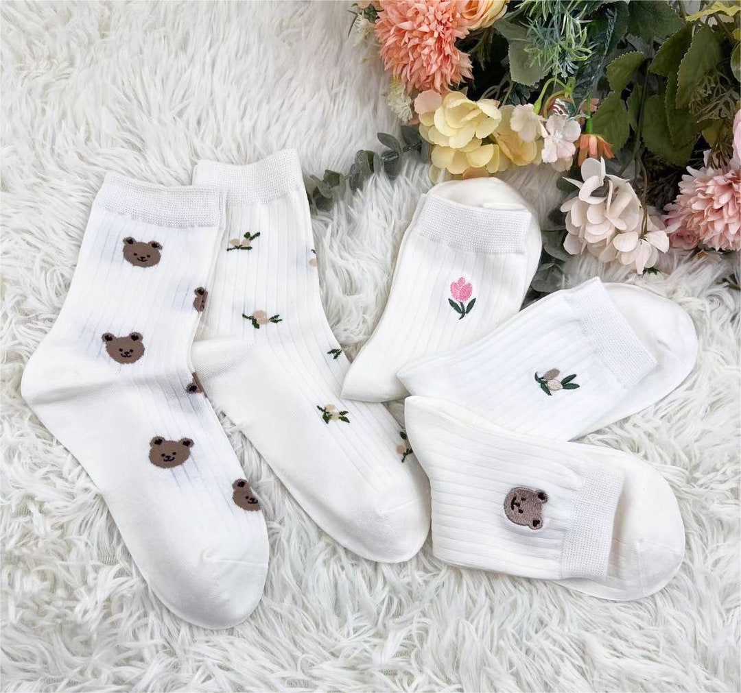 Tulip Flower Socks,teddy Bear Socks,comfortable Socks,cute Socks ...