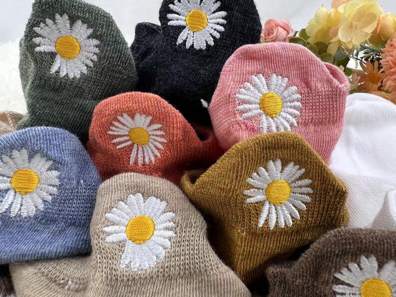 Daisy Socks, Flower Embroidered Socks,short Socks,summer Socks,bare ...