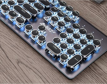 104pcs Electroplated Punk Keycap Set, Backlit Keycap, Black White Keycap, Retro Punk Keycap , Mechanical Keyboard Keycap Accessories, Gift