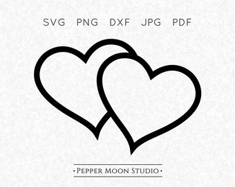 SVG de doble corazón / Dos corazones gemelos superpuestos y unidos / Archivos SVG, PNG, DXF, PDF y JPG incluidos / Descarga digital