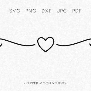 Cuore divisore SVG / accento decorativo Flourish / Swirl Squiggle Swash Scroll / file Svg Png Dxf Pdf Jpg vettoriali / download digitale
