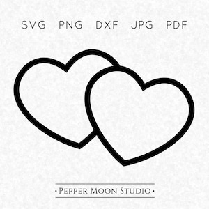 Double Heart SVG | Two Twin Overlapping | Joined Offset | Border Frame Outline | Svg Png Dxf Pdf Jpg files | Digital Download