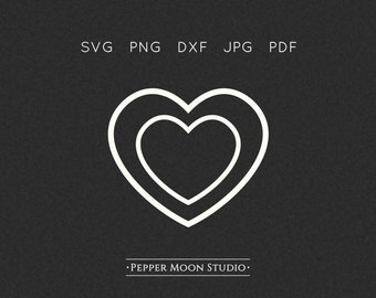 SVG de doble corazón / Dos marcos abiertos / Contorno básico simple / Archivos SVG, PNG, DXF, PDF y JPG / Descarga digital instantánea