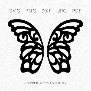 Asa de borboleta SVG | Silhueta de borboleta | Imagem espelhada dividida ao meio | Arquivos Svg Png Dxf Pdf Jpg incluídos | Download digital