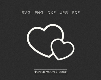 SVG de doble corazón / Dos corazones superpuestos con desplazamiento / Borde de marco abierto / Archivos SVG, PNG, DXF, PDF y JPG / Descarga digital