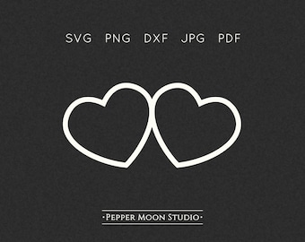 Doble corazón SVG / Dos gemelos unidos, enlazados y bloqueados / Simple, plano, básico, abierto / Archivos Svg, Png, Dxf, Pdf y Jpg / Descarga digital instantánea