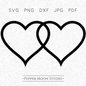 Dubbel hart SVG | Twee gekoppelde vergrendelingen | Overzicht openen | Bruiloft | Svg Png Dxf Pdf Jpg Vector-bestanden | Directe digitale download