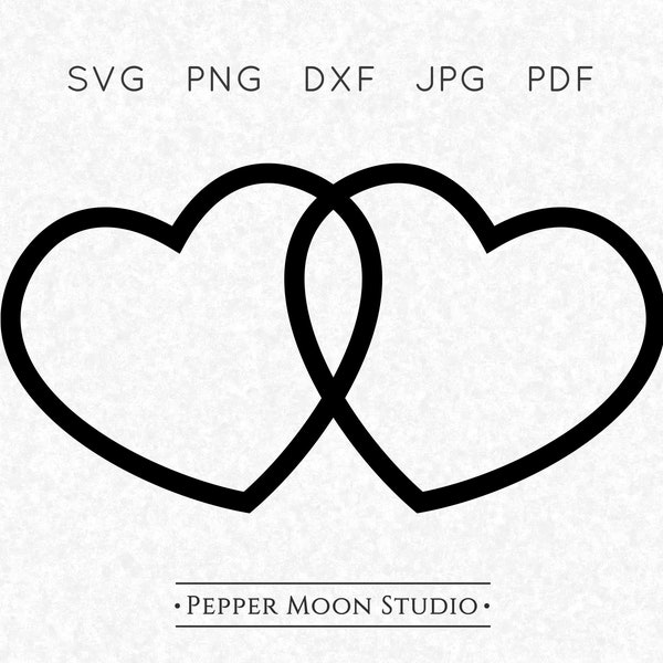 Double Heart SVG | Two Hearts Linked | Outline Love Frame | Transparent Background | Svg Png Dxf Pdf Jpg files | Instant Digital Download