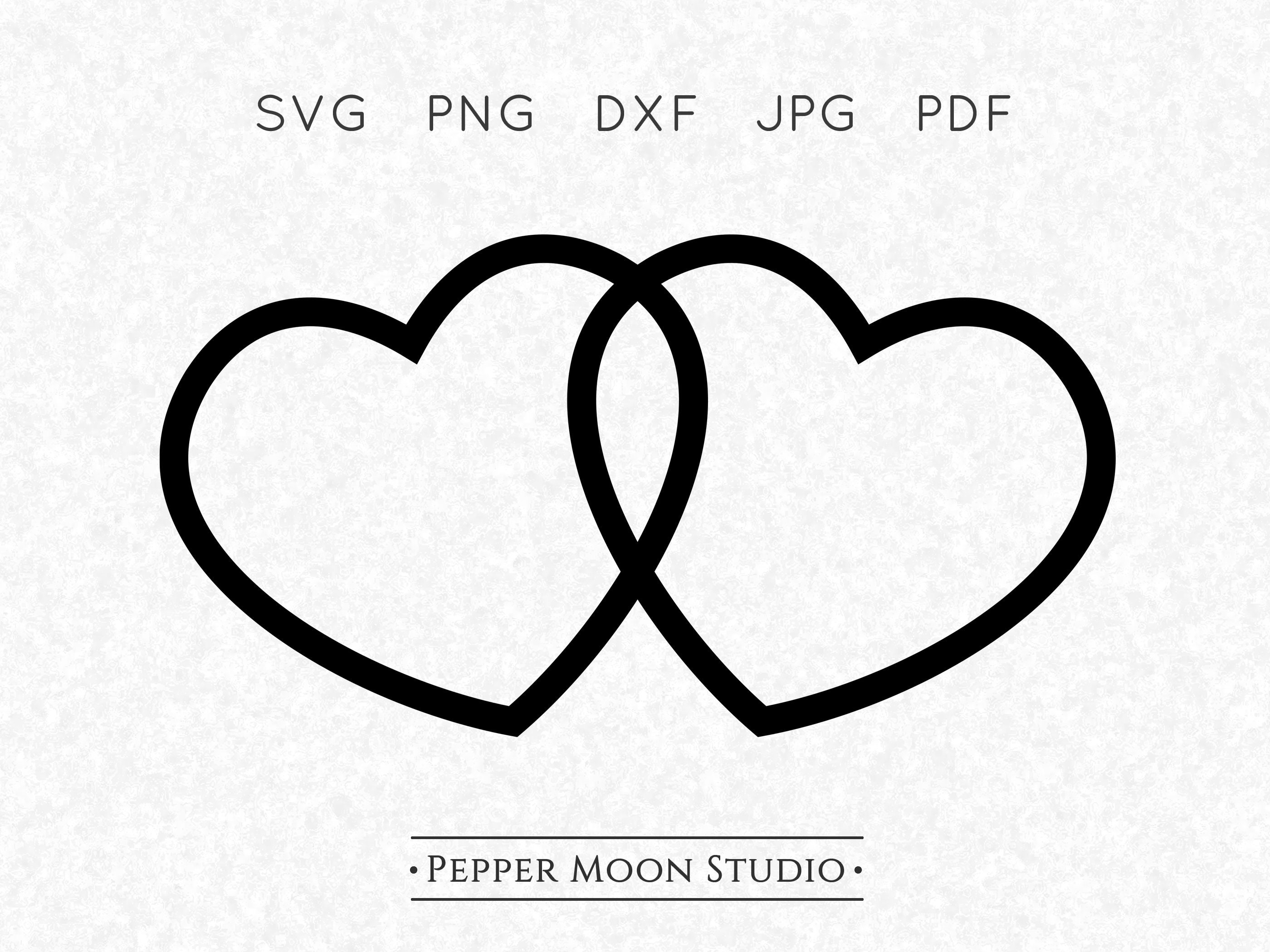 Double Heart SVG Two Hearts Linked Outline Love Frame Transparent  Background Svg Png Dxf Pdf Jpg Files Instant Digital Download 