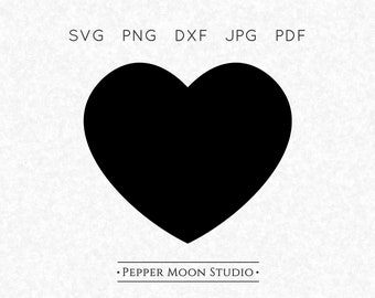 Corazón SVG / Forma sólida básica / Archivos SVG, PNG, DXF, PDF y JPG incluidos / Descarga digital