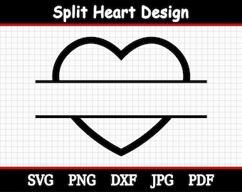Corazón abierto SVG / Marco dividido por la mitad / Monograma de nombre / Archivos SVG PNG DXF PDF JPG / Descarga digital