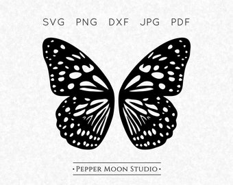 Alas de mariposa SVG / Silueta en espejo / Mitad dividida / Archivos SVG PNG DXF PDF JPG / Descarga digital instantánea