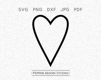 Corazón delgado SVG / Marco delgado de contorno simple / Archivos vectoriales SVG PNG DXF PDF JPG / Descarga digital