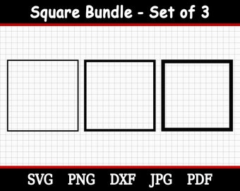 Paquete de archivos SVG cuadrados / Grosor de línea / Marco de caja con borde / Archivos SVG, PNG, DXF, PDF y JPG incluidos / Descarga digital instantánea