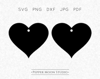 Pendiente de corazón SVG / Sencillo y básico / Plantilla de joyería / Archivos vectoriales SVG PNG DXF PDF JPG / Descarga digital instantánea