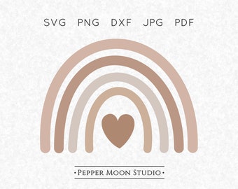 Arcoíris de corazón neutro SVG / Colores bohemios apagados / Tonos tierra topo / Básico simple / Archivos Svg, Png, Dxf, Pdf y Jpg / Descarga digital