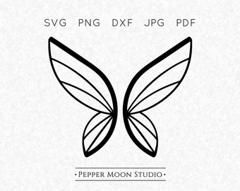 Ala de mariposa SVG / Hada insecto / Silueta moderna / Imagen reflejada dividida en dos mitades / Archivos Svg, Png, Dxf, Pdf y Jpg / Descarga digital instantánea