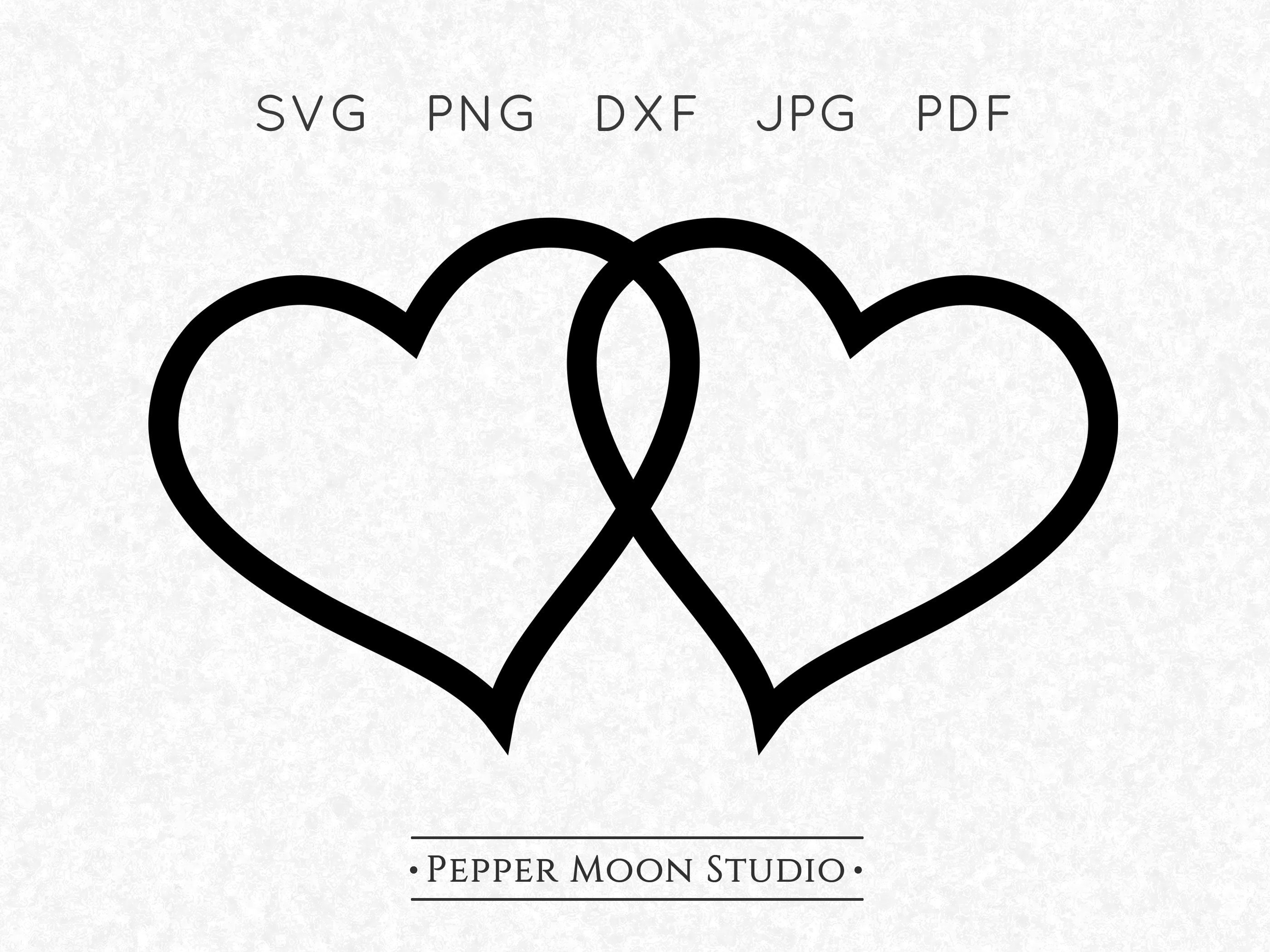 Double Heart SVG | Joined Linked Twin Two Locked Overlapping Tapered