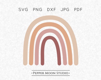 Arcoíris neutro SVG / Tonos tierra pastel / Boceto bohemio dibujado a mano / Archivos SVG PNG DXF PDF JPG / Descarga digital