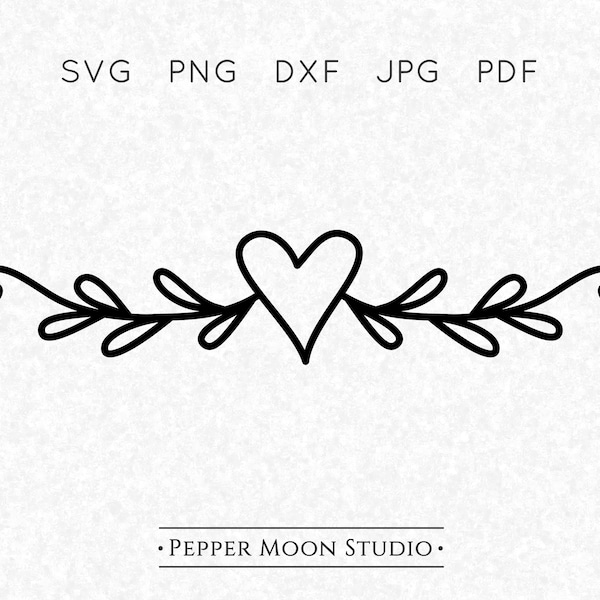 Heart Flourish SVG | Hand Drawn Sketch Doodle | Swag Decorative Accent Divider Leaves | Svg Png Dxf Pdf Jpg files | Instant Digital Download