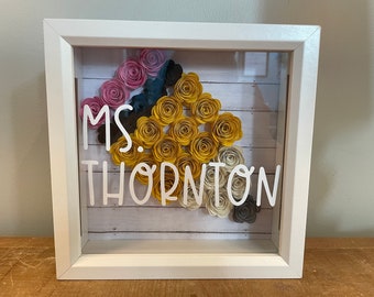 Teacher Shadow box, teacher appreciation gift, end of the year teacher gift, teacher Christmas gift, paper flower pencil