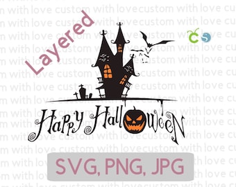 Happy Halloween House svg, Haunted House svg, Kürbis png, Fledermäuse svg, digitaler Download