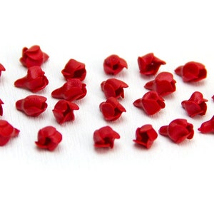 20 pcs Red Flower Beads Polymer Clay 0.4&quot;(9-10mm), RED flowers buds for making jewelry, RED Floral Beads supply Valentines Day gift