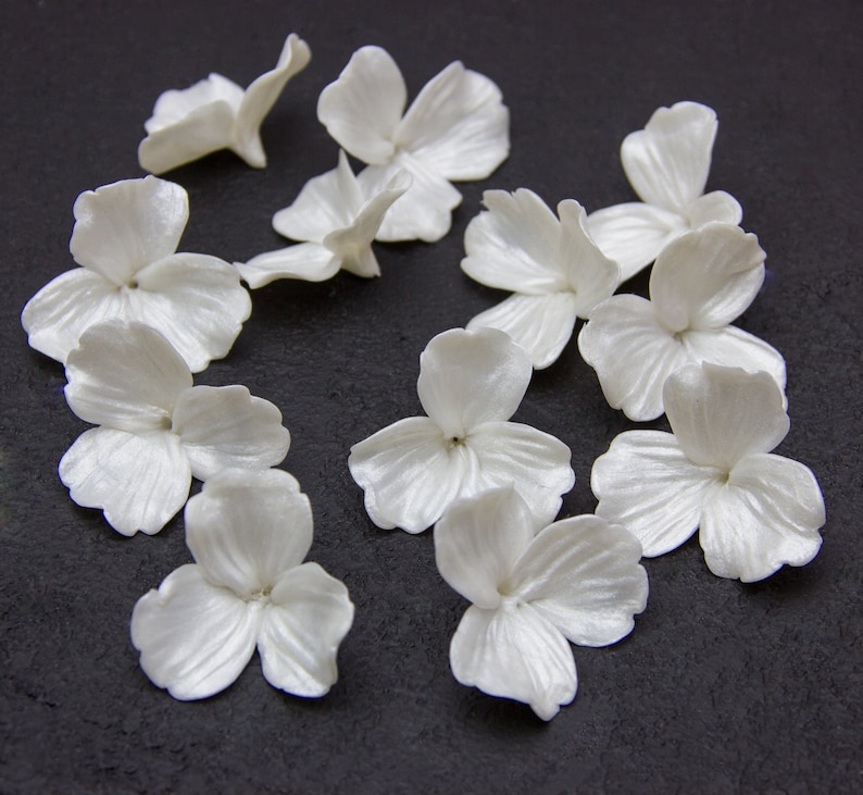 10 pcs Pearl Flower Beads Polymer clay 12,5cm, 1.43,5cm, Floral Beads Jewelry Making, Flower for tiaras, Pearl effect image 4