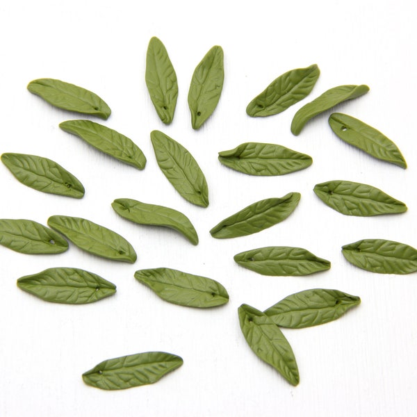 Olive Eucalyptus Leaves Beads Polymer Clay (20 pcs) Green Leaves Beads 0.8"-1" (2cm-2.5 cm) Leaf Olive Jewelry Making, Leaves Tiara Making