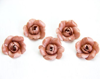 Pearl Brown Roses Beads (5pcs), Flower Beads Brown Roses Beads Polymer clay, Handmade Flower Beads 0.8"-1" (2-2.5cm) , Floral beads