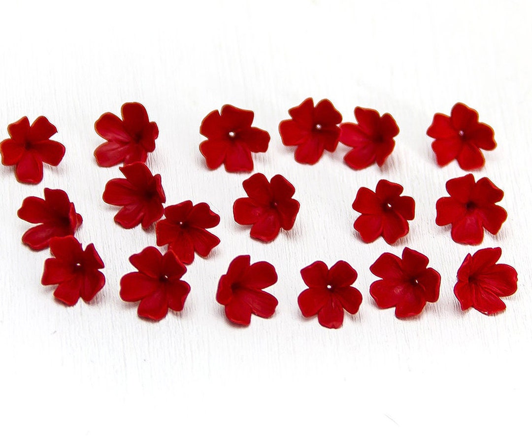 Red Flowers Beads Polymer Clay 0.4910mm, RED Floral Beads Jewelry