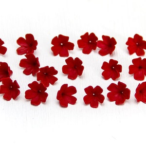 Red Flowers Beads Polymer Clay 0.4&quot;(9-10mm), RED Floral Beads Jewelry Making, Five petals Flower Beads, Handmade Beads, Kahoa Flowers