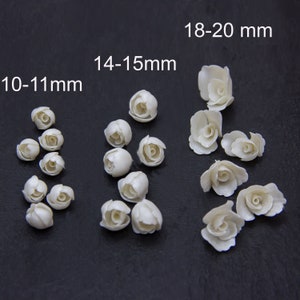 Pearl  Roses Buds Flower Beads Polymer clay 10-11 mm, 14-15 mm, 18-20 mm, Clay Flower Beads, Wedding Beads, Hair Bridal White Flowers