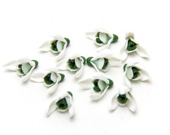 Snowdrop Flower Beads: Handmade Polymer Clay Jewelry Supplies