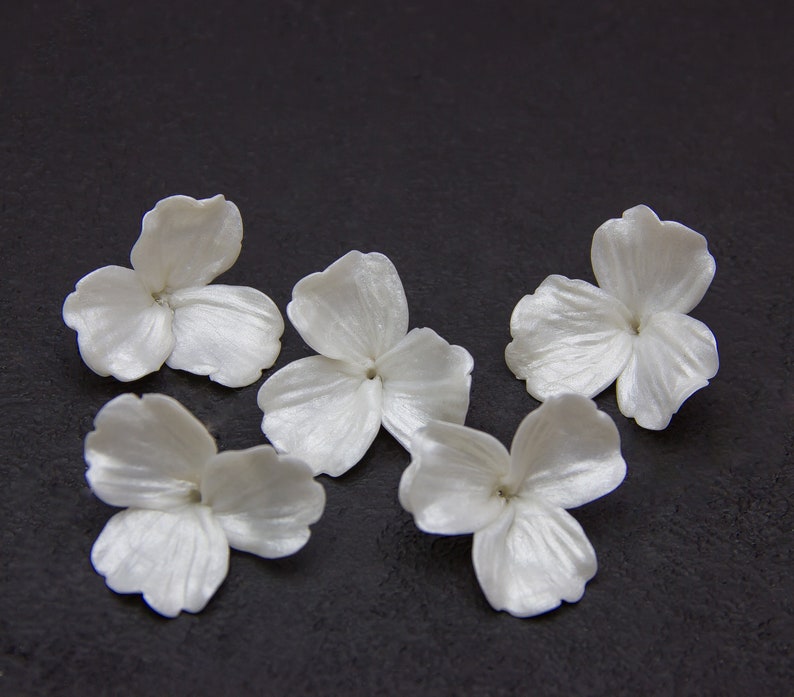 10 pcs Pearl Flower Beads Polymer clay 12,5cm, 1.43,5cm, Floral Beads Jewelry Making, Flower for tiaras, Pearl effect image 6