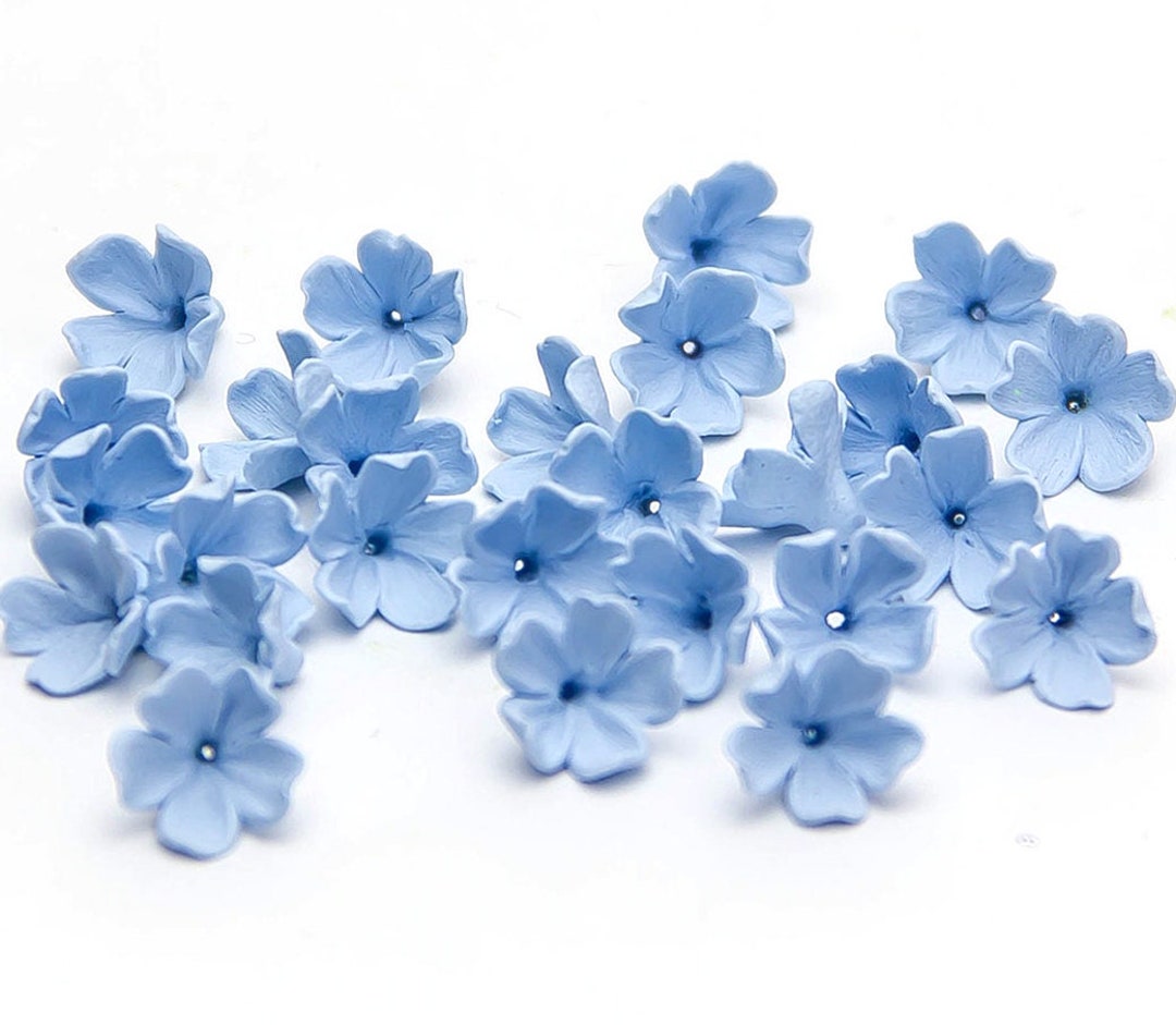 20 X Blue Flower Beads Polymer Clay, 5 Petals Flowers Beads Jewelry
