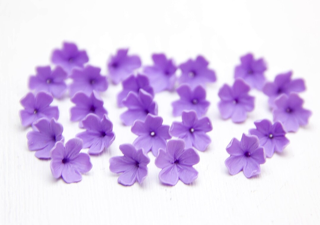 Purple Flower Beads Polymer Clay set20 Pcs Small Flowers Beads 0.360,4
