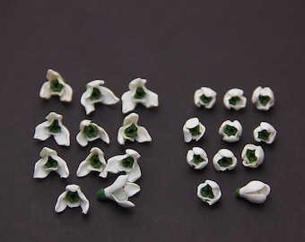 Handmade Polymer Clay Snowdrop Beads: Flower & Bud Set