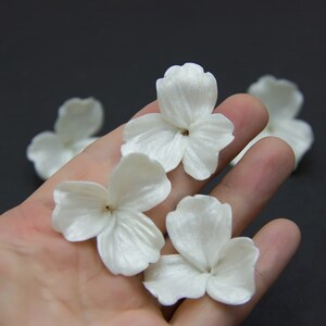 10 pcs Pearl Flower Beads Polymer clay 12,5cm, 1.43,5cm, Floral Beads Jewelry Making, Flower for tiaras, Pearl effect image 5