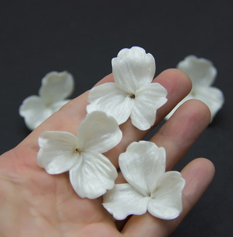 10 pcs Pearl Flower Beads Polymer clay 12,5cm, 1.43,5cm, Floral Beads Jewelry Making, Flower for tiaras, Pearl effect image 5