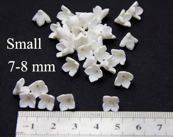 White Polymer Clay Flower Beads (7-8mm): Jewelry Making, Earrings - 20 pcs
