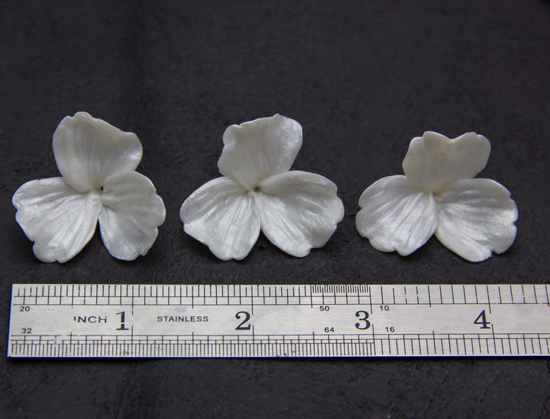 10 pcs Pearl Flower Beads Polymer clay 12,5cm, 1.43,5cm, Floral Beads Jewelry Making, Flower for tiaras, Pearl effect image 8