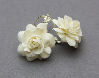 White gardenia earrings, Bridesmaids earrings, Bridal floral earrings, Mothers Day gift , Boho earrings, Gift for Bride sister