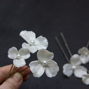 10 pcs Pearl Flower Beads Polymer clay 12,5cm, 1.43,5cm, Floral Beads Jewelry Making, Flower for tiaras, Pearl effect image 9