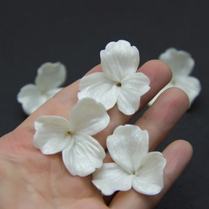 10 pcs Pearl Flower Beads Polymer clay 12,5cm, 1.43,5cm, Floral Beads Jewelry Making, Flower for tiaras, Pearl effect image 2