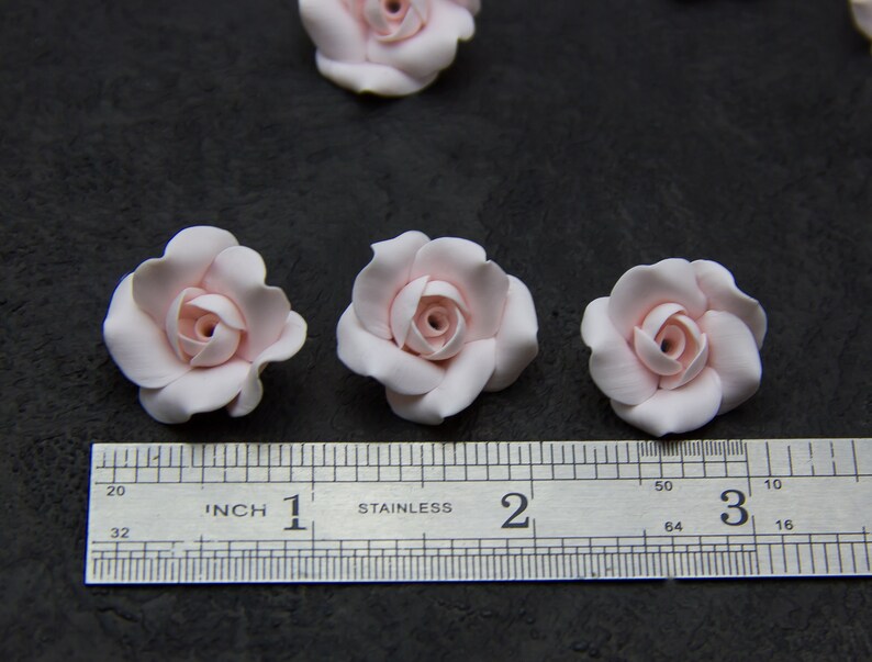 Leftmost Roses Pink Rose Polymer Clay Beads (5pcs): Handmade Floral Jewelry Supplies ...